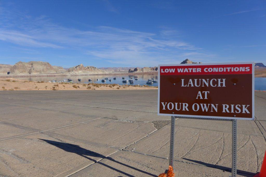 The main boat ramp at Wahweap Marina was unusable due to low water levels in Lake Powell in December 2021. Upper Colorado River Basin water managers took a step this week toward protecting water saved through conservation programs in Lake Powell.

Heather Sackett/Aspen Journalism
